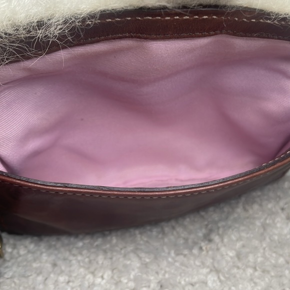 Coach Dark Brown Vachetta Leather &  Shearling Fur Wristlet Distressed - Picture 6 of 9